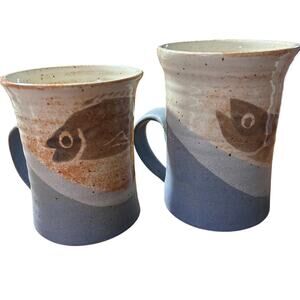 Studio Art Fish 10 oz 12 oz Mugs set of 2 Signed